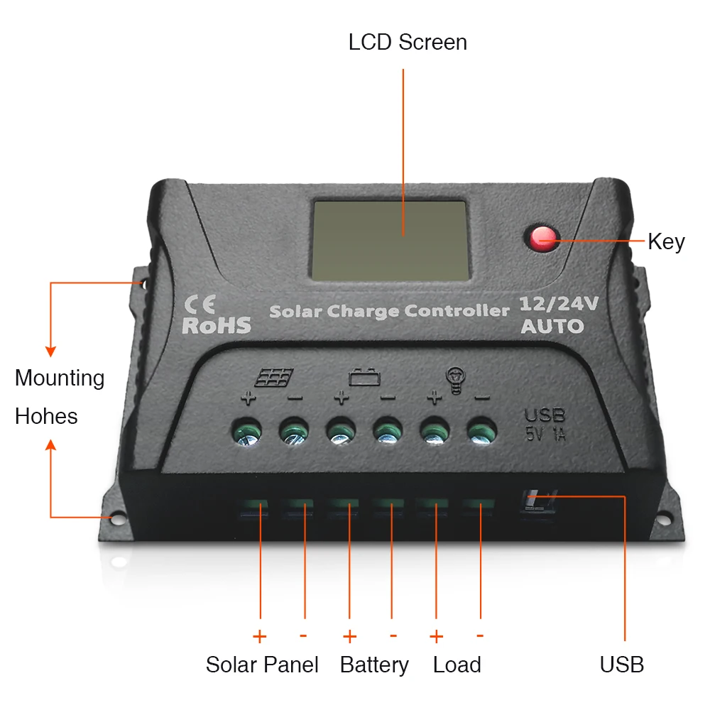 EASUN POWER контроллер солнечного заряда 10A ШИМ LCD USB 5V солнечный регулятор 12V 24V