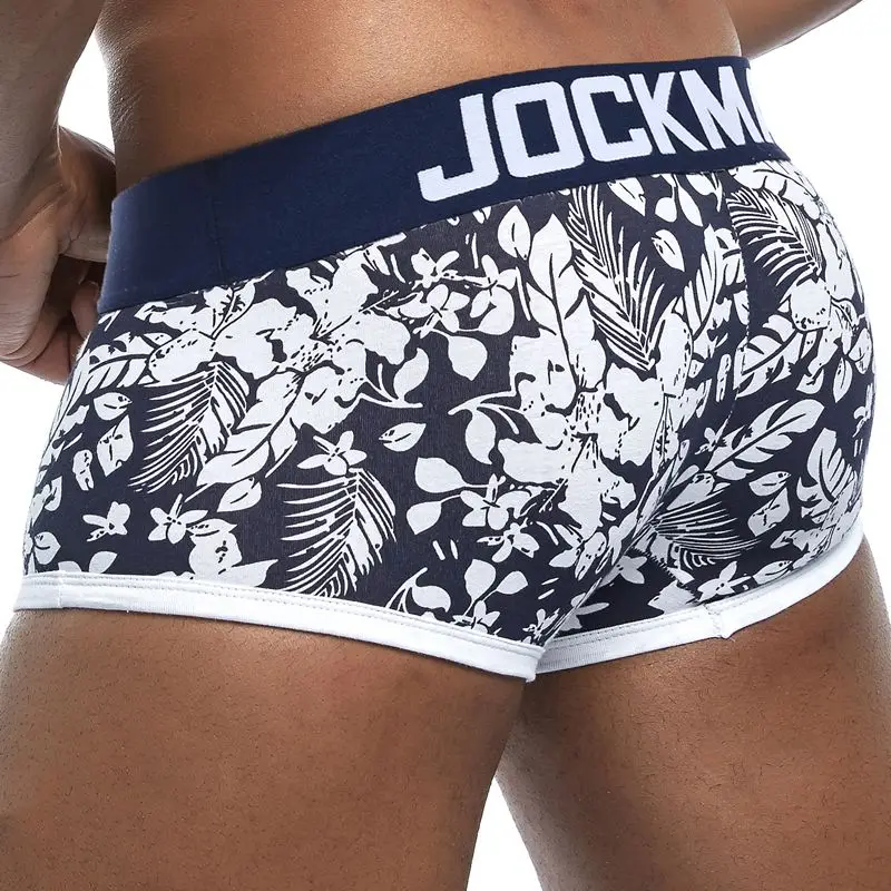 

JOCKMAIL New Boxer Men Cueca Pomo Leaves Flower Print Boxer Shorts Bulge Pouch Underpants Gay Underpants Mens Underwear Boxers