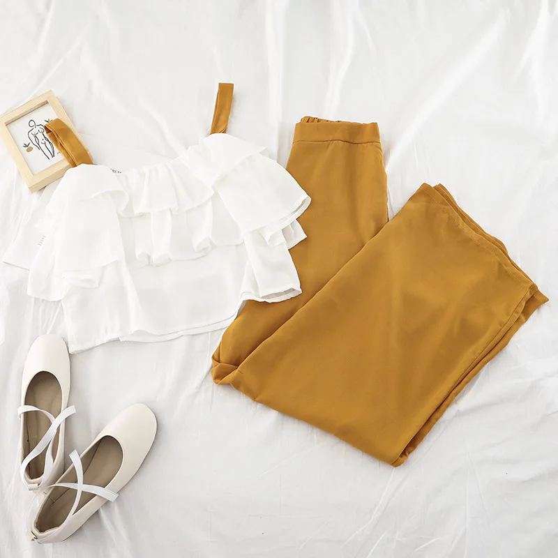 2019 Новый Модный женский комплект из двух предметов с оборками короткая женская