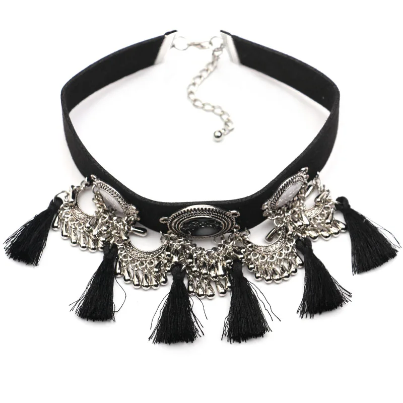 Hot New Fashion Maxi Necklace For Women Z Choker Chain Statement Tassel Charm Black stone Necklaces &amp Pendants | Украшения и