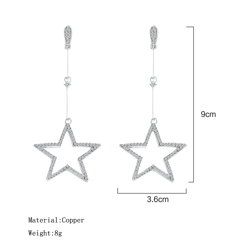 Trendy Korean Style Alloy Pentagram Crystal Drop Earrings For Women Statement Long Dangle Earings Fashion Jewelry | Украшения и