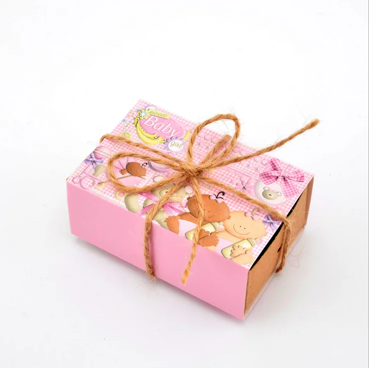 100 шт. розовые/синие коробки для конфет детского душа Подарочная коробка крещения