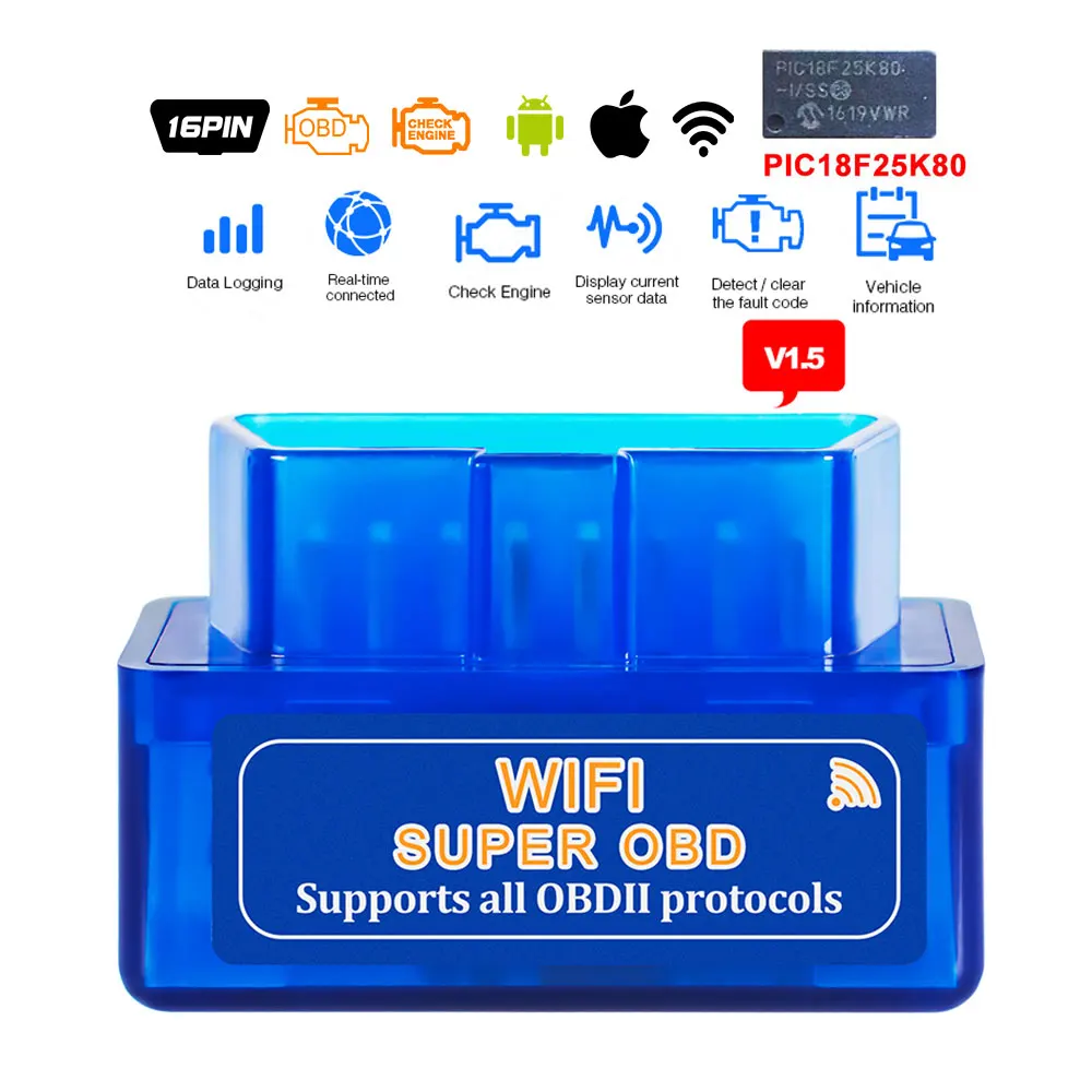 SC02-G02 V1.5 PIC OBD2 сканер ELM327 Bluetooth/Wifi V1.5 с PIC18F25K80 диагностический obd2 bluetooth obd ii ELM 327 для Android/PC диагностический инструмент - Цвет: SC02-G02 V1.5 PIC