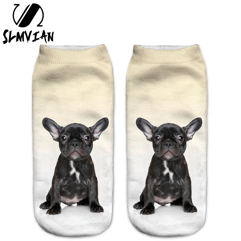 SLMVIAN New Black French BullDog Puppy 3D Print Animal Women Socks Casual cartoon Socks Unisex Low Cut Ankle Socks