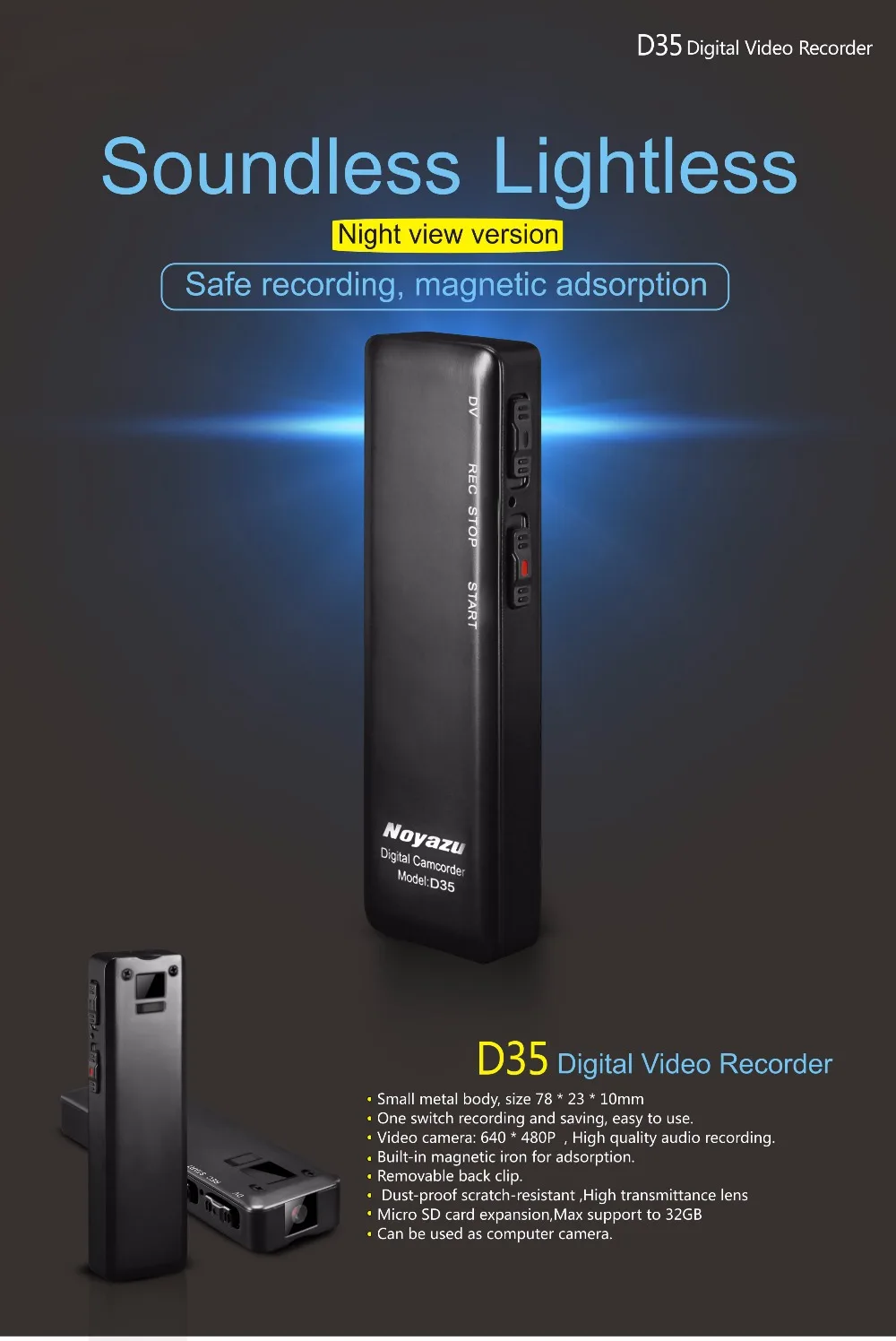 NOYAZU D35 Профессиональный цифровой диктофон с камерой мини 640*480 P видео и аудио рекордер портативный диктофон подарок