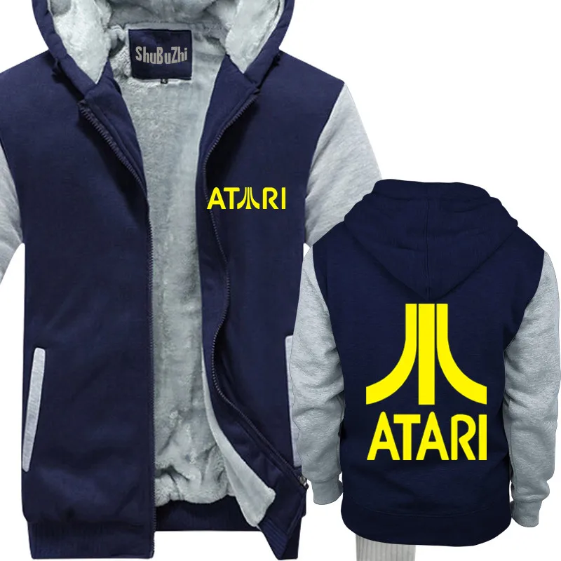 Мужская хлопковая толстовка Atari-Антрацит с логотипом Толстая флисовая капюшоном