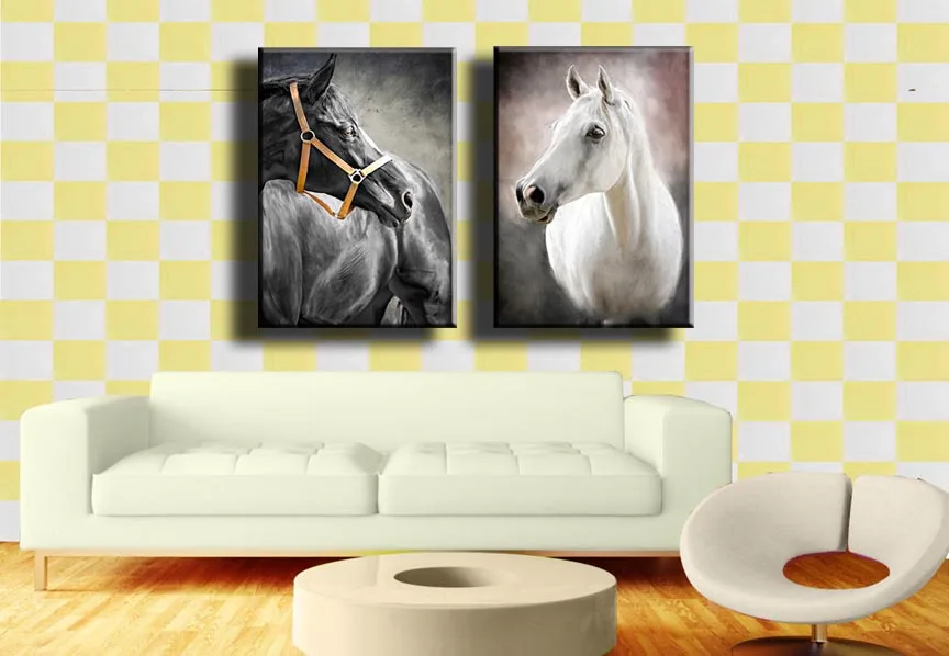 Черно-белая живопись на холсте с изображением лошади домашний декор для гостиной
