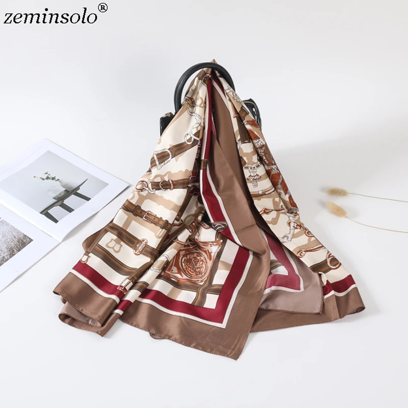 Шелковый шарф Luxury Brand Women Twill Silk Scarf 2019 Chain Print Bandana Hijab New Fashion Large Square Scarves Shawls размером 130*130 см.