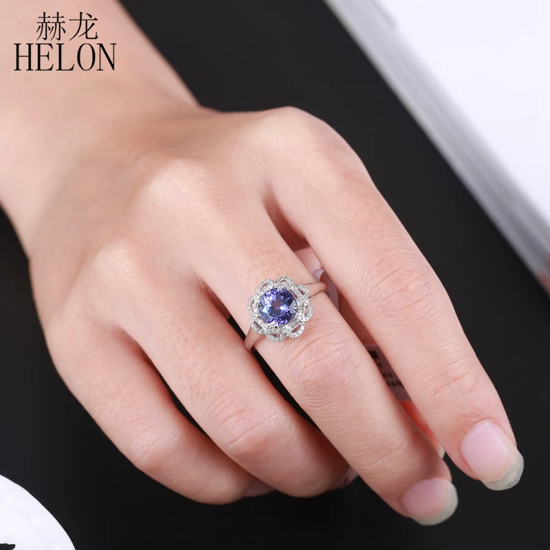 HELON 7 мм Синий танзанит 0.2ct бриллианты Твердые 14 К(AU585) белое золото обручальное Обручальное кольцо Модные ювелирные изделия элегантный уникальный подарок