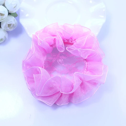 Pink Милые девушки цветок кружева многоразовые булочки сетки для волос для танцоров детская булочка чистая крышка аксессуары для волос балетная одежда HN003 - Цвет: Pink