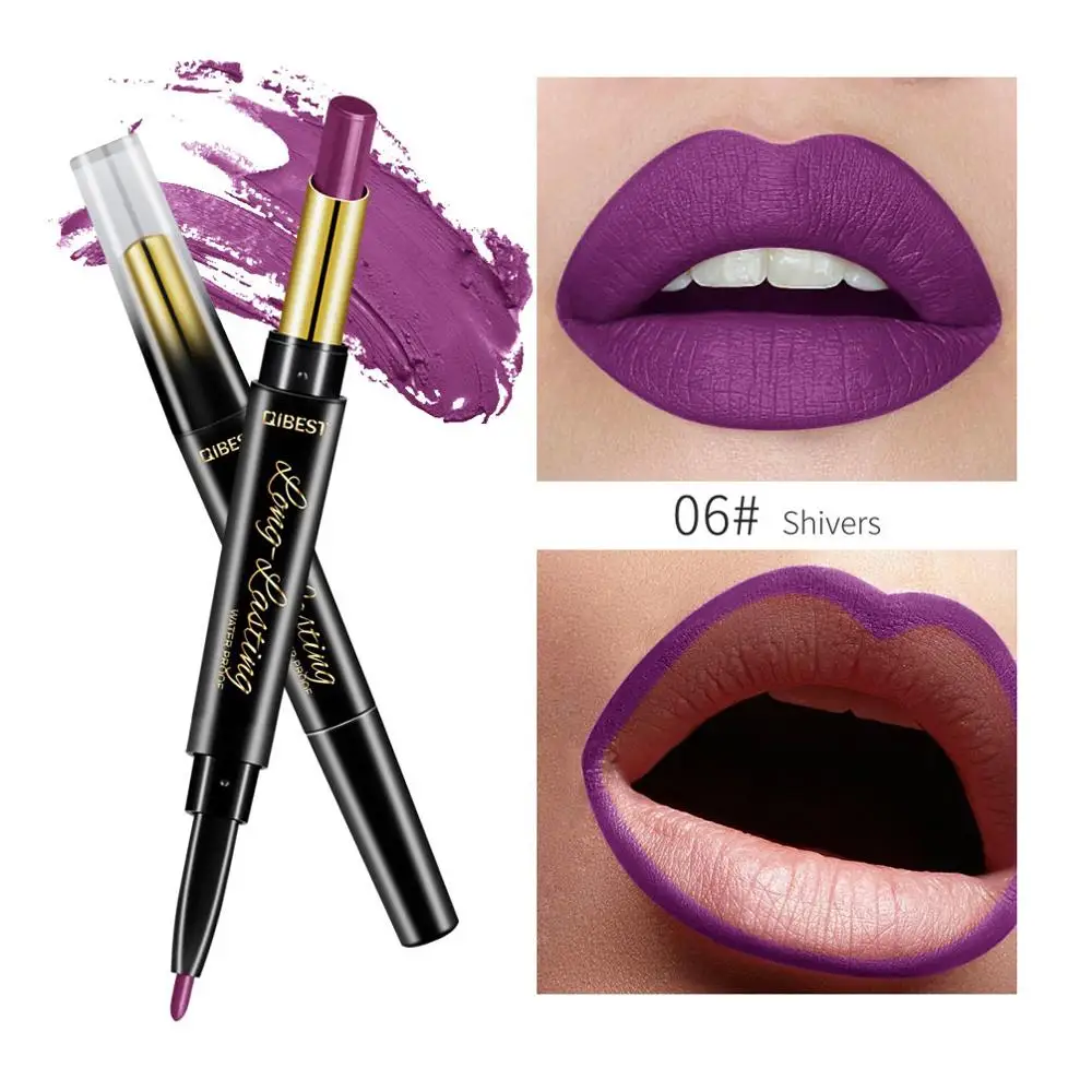 QiBest 2 в 1 матовый карандаш для губ Lipliner карандаш для губ матовый телесный подводка для губ Набор ручек Красота Макияж инструмент косметический