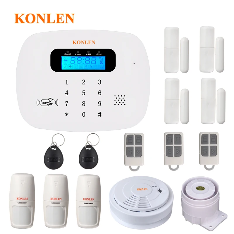 KONLEN Беспроводная GSM домашняя охранная sms сигнализация Голосовая RFID Проводная
