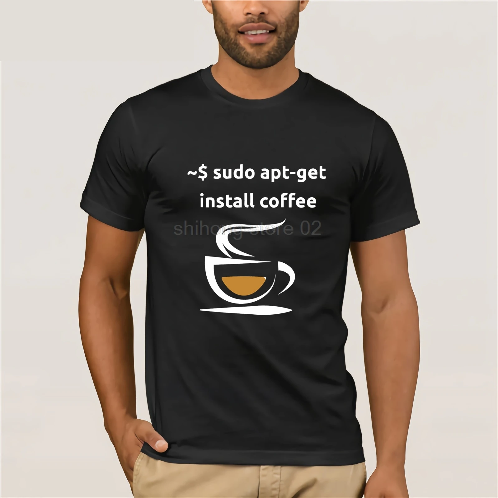 Linux Sudo Apt Get Install Coffee Tshirt Geeks Подарочная футболка Забавные футболки хлопковые топы