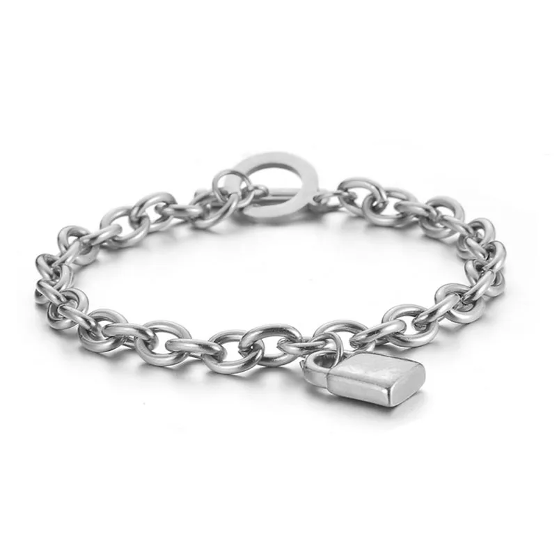 silver Женские браслеты, Висячие браслеты из нержавеющей стали, браслет с замком для женщин, серебряный, золотой цвет, Новые панк браслеты, ювелирные изделия - Окраска металла: silver