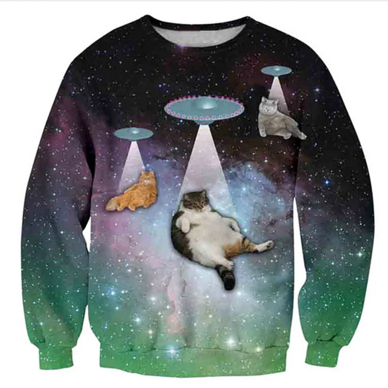 

New arrive funny Christmas cat pizza 3d sweatshirts Men Women Jumper Hoodies unisex pullovers casual Outerwear Tops