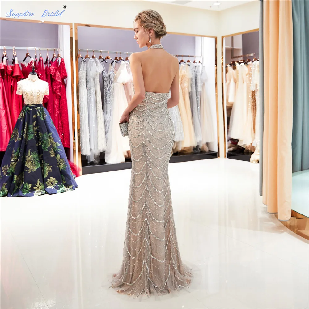 Сапфировые свадебные женские длинные вечерние платья 2019 Vestido De Festa с открытой