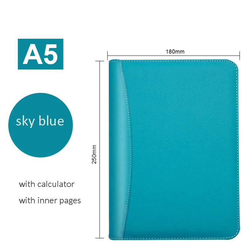 A5 sky blue A6, A5, B5, блокнот для путешествий из искусственной кожи, ежедневник, ежедневник, ежедневная заметка, блокнот, блокнот, на молнии, с 6 кольцами, в подарок, 1086B - Цвет: A5 sky blue