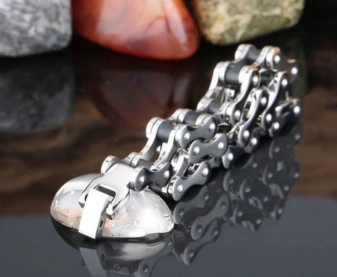 Silver Black Silicone Motorcycle Bike Bangle Stainless Steel Women Men Chain Bracelet Hot Sales | Украшения и аксессуары