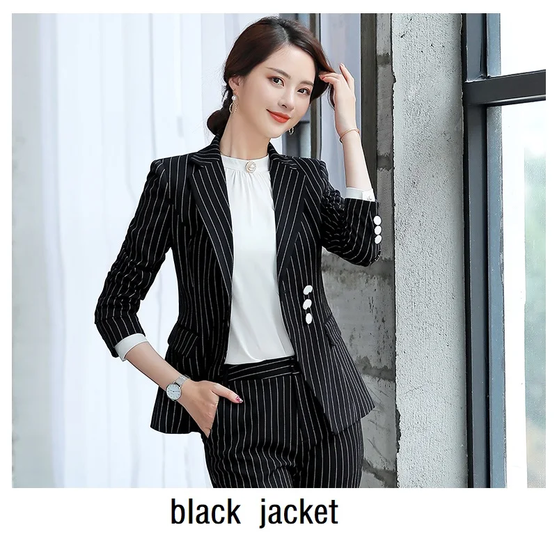 black jacket Женские костюмы, приталенный пиджак в полоску с длинным рукавом, платье, комплект из 2 предметов, OL, официальные женские платья, костюмы, женский комплект, костюмы 871 - Цвет: black jacket