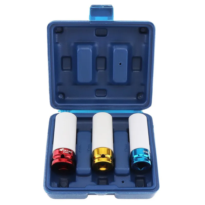 multi-color Комплект из 3-х предметов 17/19/21 мм инструменты для ремонта автомобилей с длинными и короткими рукавами и синяя коробка аппаратура, ручной инструмент паровой шин Защита гнезда для ключ, дюймовый стандарт - Цвет: multi-color