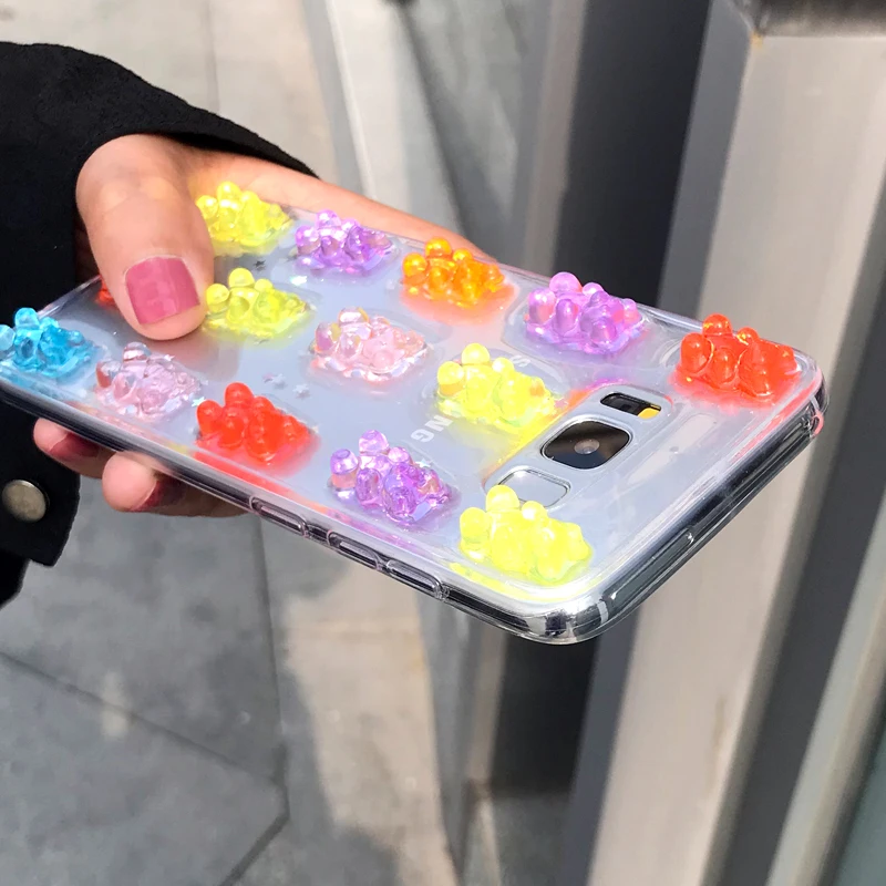 YHBBCASES милый мягкий прозрачный чехол ярких цветов с медведем для Samsung Note 10 8 9 Galaxy S8 S9