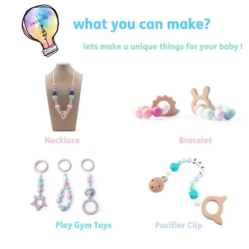 

1 Set Unfinished Baby Teething Accessories Silicone Beads Dinosaur Teether Feather Pacifier Clip DIY Teething Necklace