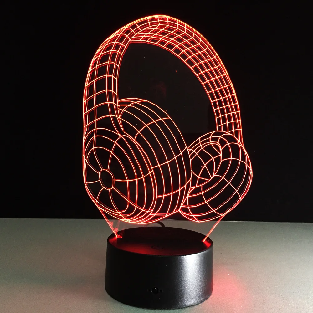 2018 New 3D Acrylic Earphone Illusion USB RGB Night Light Desk Lamp Home Decor Holiday Gift Headphone Design | Лампы и освещение