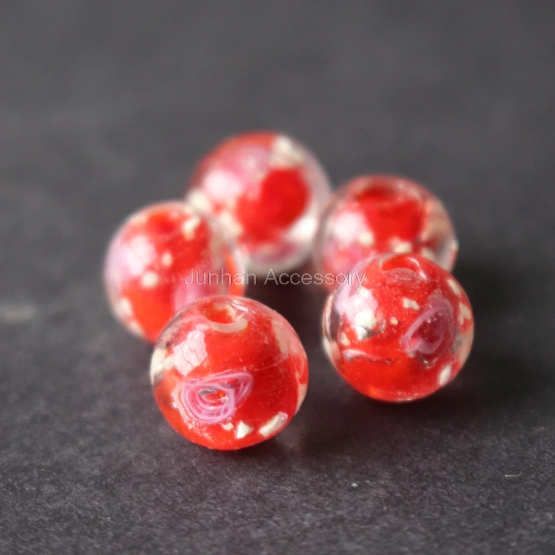 

20Pieces/Lot 8mm 10mm Luminous Lampwork Glass Beads Flower Beads Red color jewelry making