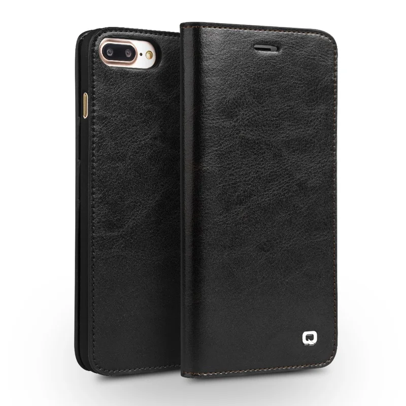 Black QIALINO, Роскошный чехол для iPhone X, XR, натуральная кожа, флип, кошелек, чехол для Apple iPhone XS, XS, MAX, чехол s, ультра тонкий, Фолио, ручная работа - Цвет: Black