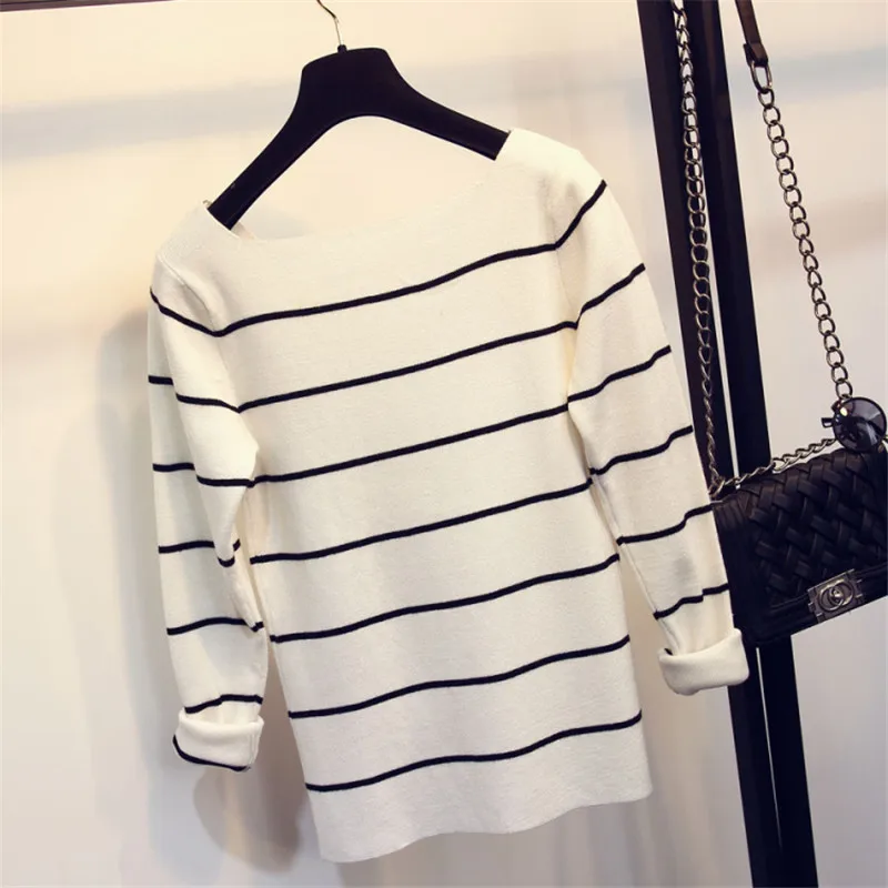 Высокой Упругой Трикотажные Полосатый Свитер 2016 Весна Осень Сплит Рождество