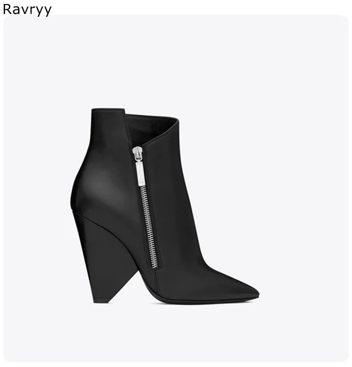 

Thick Heel Black Leather Woman Ankle Boots Pointed Toe Female Short Boot Strange style Heel Fashion Autumn Winter Dress Shoes