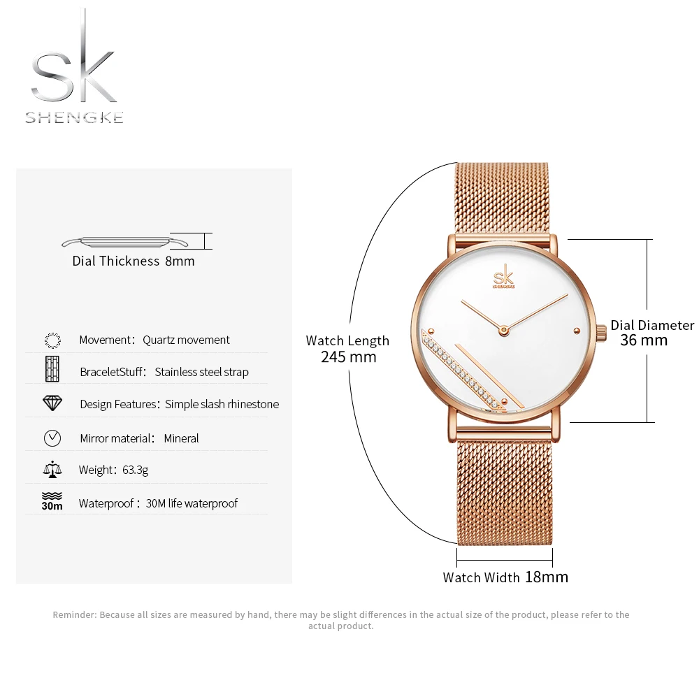 Shengke Rosegold Роскошные сетчатые женские часы с кристальным циферблатом Reloj Mujer