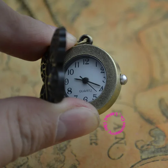 

wholesale buyer price good quality vintage retro new bronze butterfly pocket watch necklace with chain hour clock