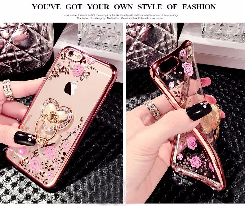 Kerzzil Bling Diamond цветочный держатель чехол для телефона для iPhone 7 6 6S Plus мягкий TPU прозрачный чехол для iPhone X XR XS Max 8 7 Plus 5 SE