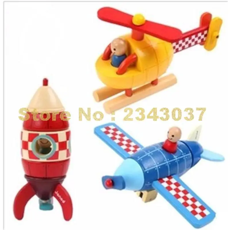 Деревянный ракета самолет вертолет игрушка строительный блок|building blocks|wooden building