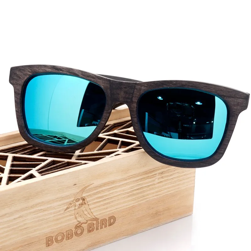 BOBO BIRD, оригинальные деревянные мужские солнцезащитные очки, повседневные, поляризационные, женские солнцезащитные очки, черная оправа с подарочной коробкой, gafas de sol mujer