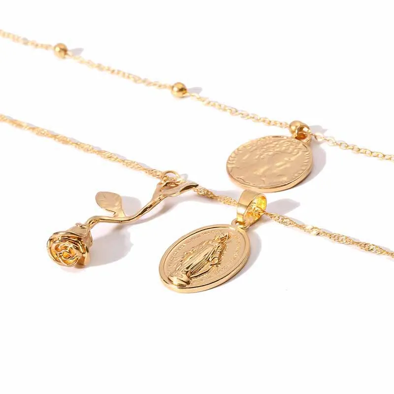 Классическая Женская Золотая монета подвеска в форме цветка розы Подвеска