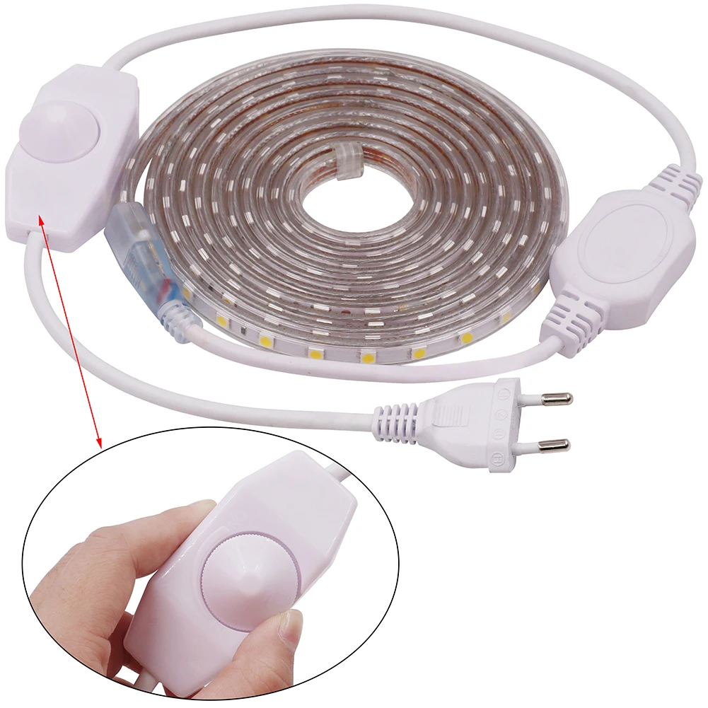 Регулируемая светодиодная лента 220 В AC SMD 5050 гибкий светильник 1 м/2 м/3 м/4 м/5 м/10 м/15