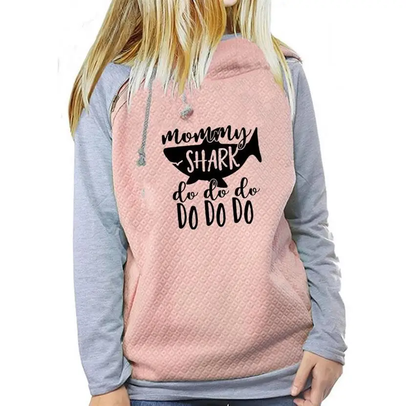 

Zipper Decoration Mommy Shark Do Do Do Letters Print Hoodies For Women Kawaii Sweatshirts Femmes Hoodies Women Corduroy Casual