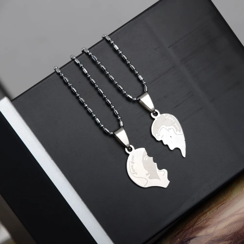 Модные ожерелья из нержавеющей стали с подвесками для влюбленных пар разбитым