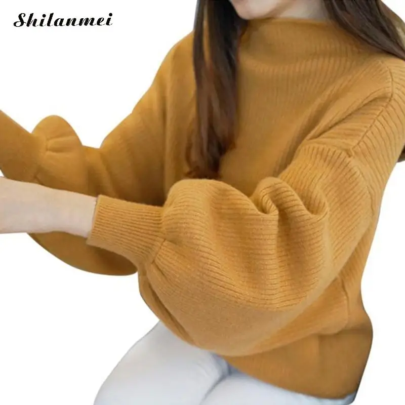 Новинка 2018 года осень зима для женщин свитеры модная водолазка фонари рукавом