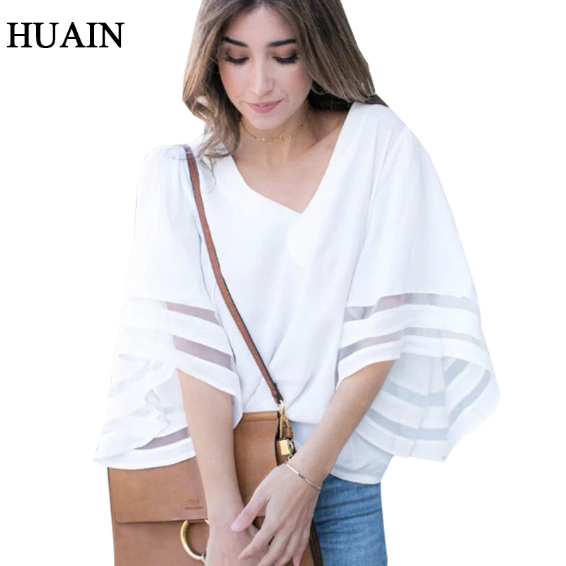 Для женщин Блузки на весну и осень 2018 новая сетка Лоскутная Блузка Европейский