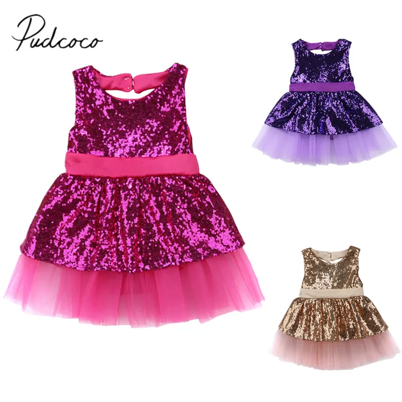 2018 Brand New Princess Kids Toddler Infant Child Baby Girls Sequins Dress Party Wedding Gown Backless Bow Formal Dresses | Детская