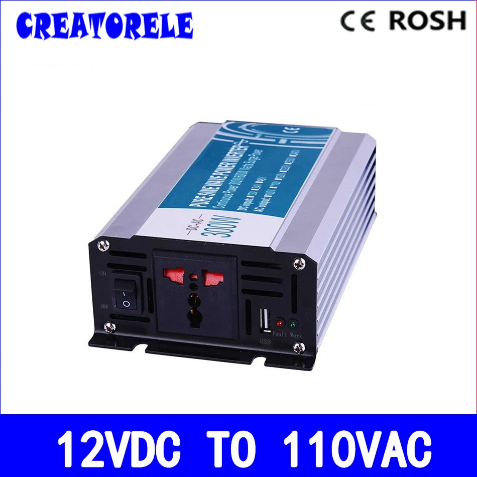 

300W 12v dc to 110v ac pure sine Wave inverter voltage converter solar inverter electric powerr inversor P300-121