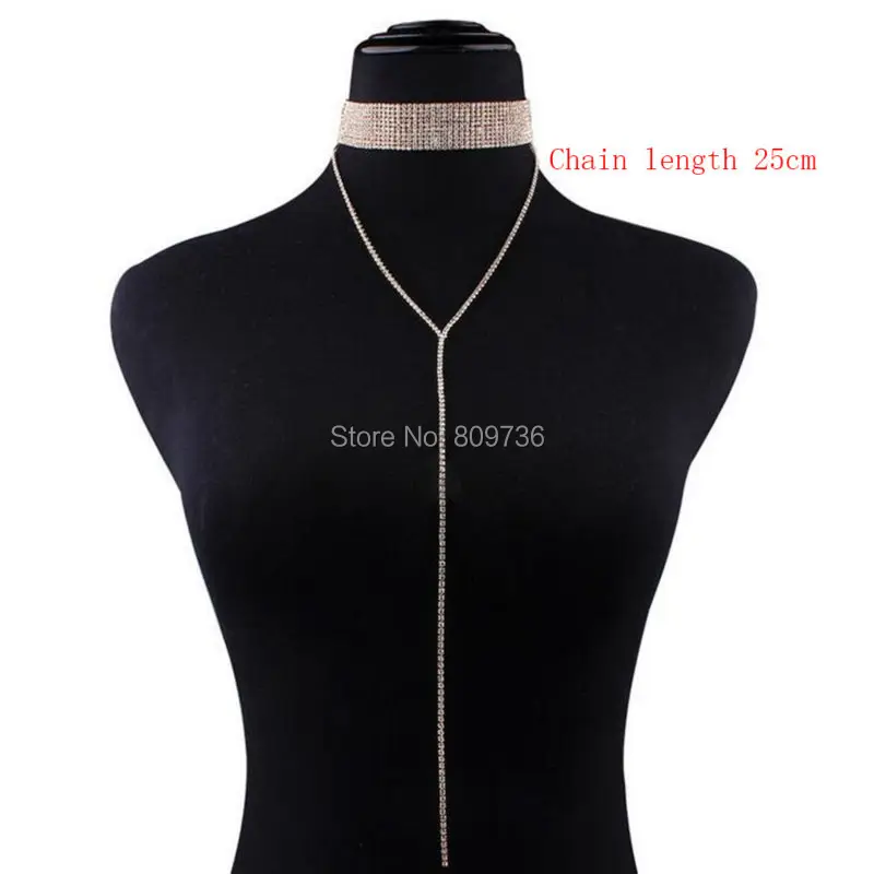 Готические Стразы колье-чокер золотого и серебряного цвета длинная цепочка для