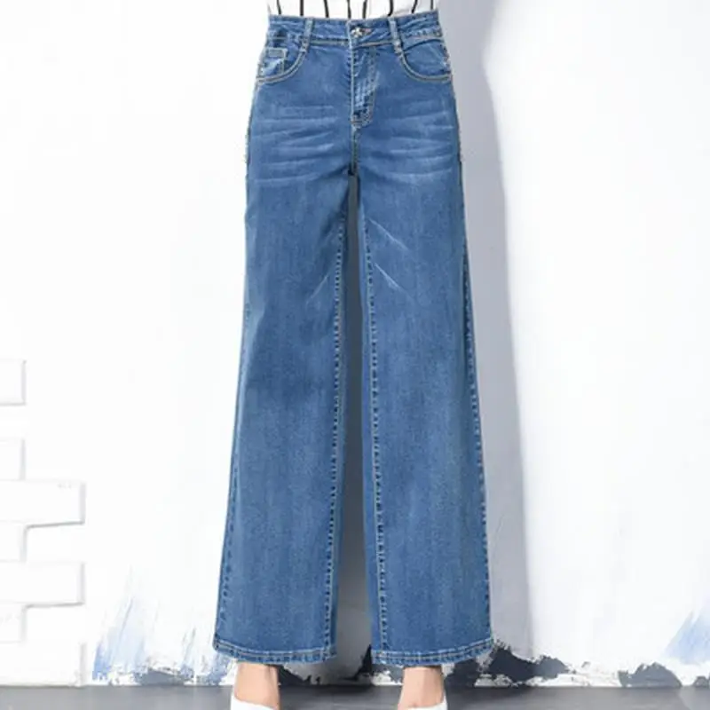 Женские свободные джинсы с широкими штанинами повседневные расклешенные брюки