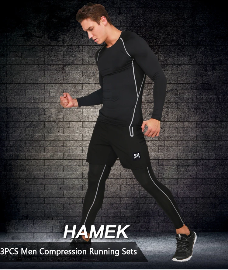 HAMAIKE 3 шт. Для мужчин одежда для фитнеса, тренажерного зала Спортивная одежда для тренажерного зала, для йоги бега занятий спортом комплекты Баскетбол футбольные майки Комплект комплекты утягивающей одежды