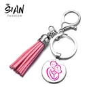 Азиатских лучшая одежда для мамы и ребенка семейный ключ цепи палка с изображением мультипликационного персонажа печатные кабошоны разрисованные изделия из стекла кожаный брелок с кисточкой, хороший подарок на день матери