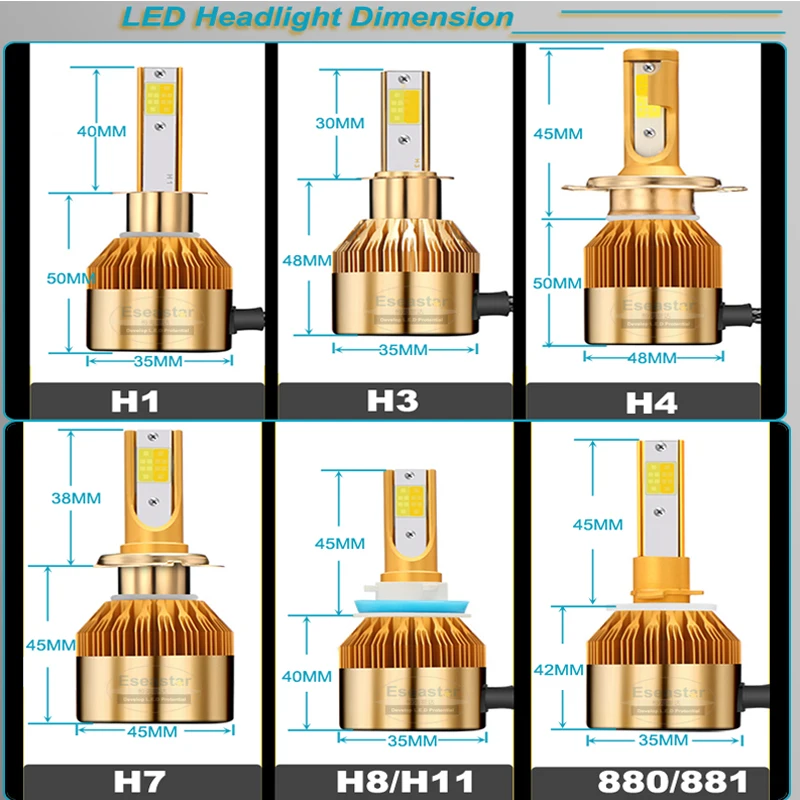 HSUN 2 шт. H7 H4 светодиодные лампы H1 H3 H8 H11 HB3 HB4 комплект светодиодных фар 3000K 6000K 9600LM