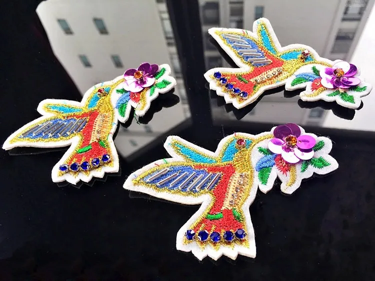 Цветочные птицы блестки искусственные патчи аппликация винтажная вышитая ткань